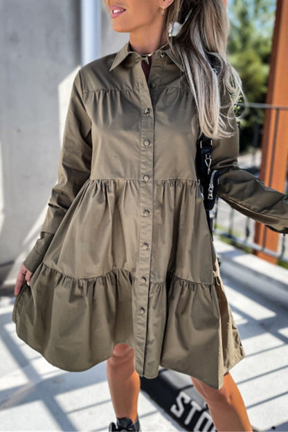 Vestido camisero informal con cuello vuelto y hebilla (4 colores)