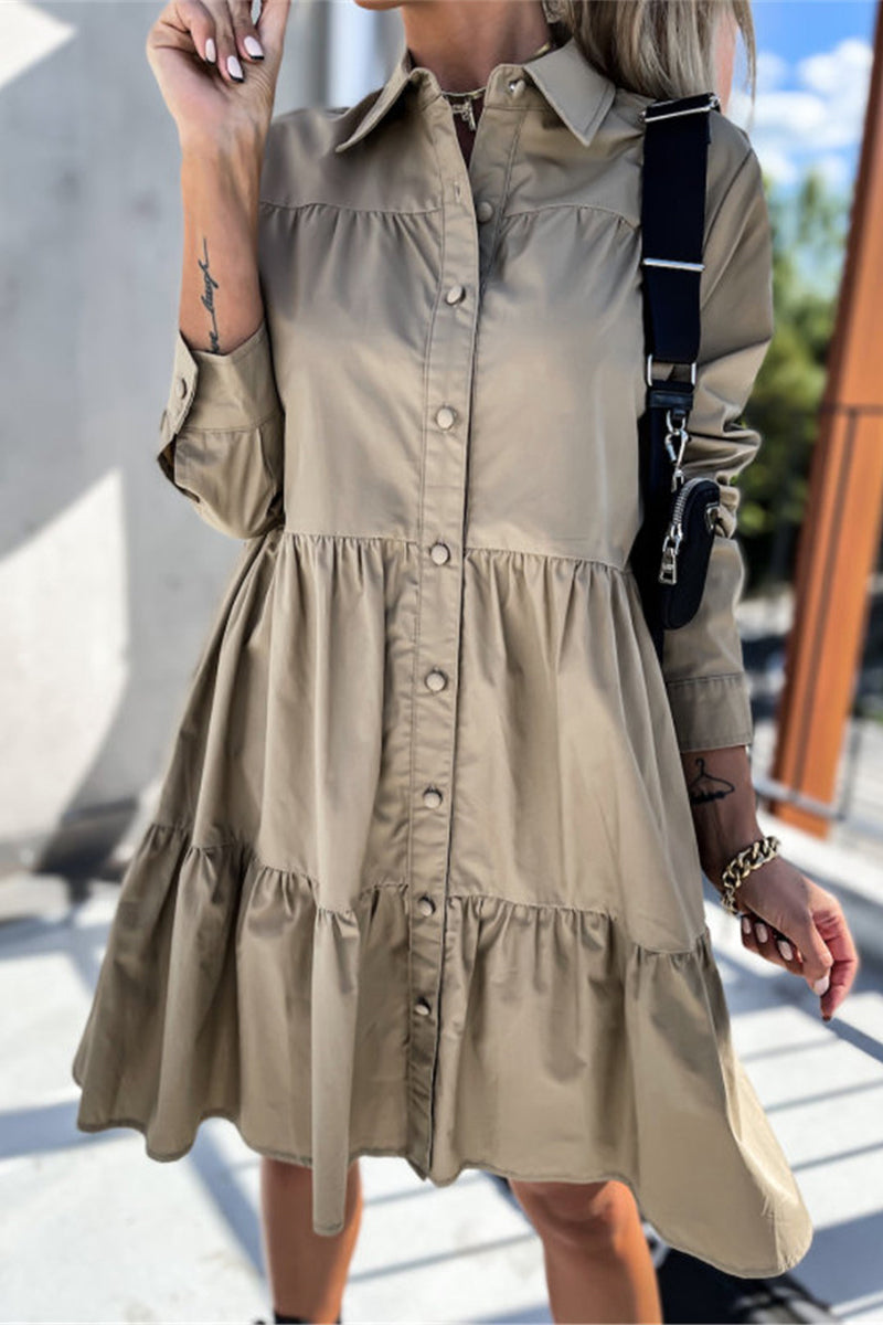 Vestido camisero informal con cuello vuelto y hebilla (4 colores)