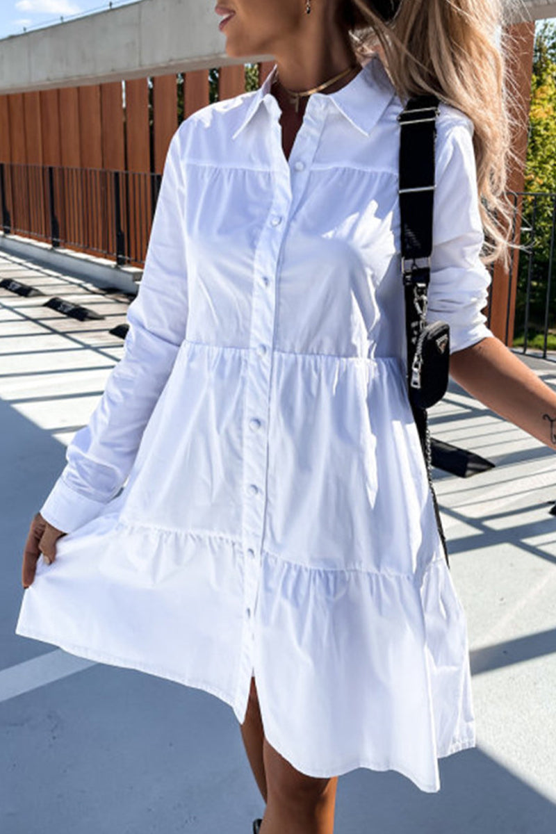 Vestido camisero informal con cuello vuelto y hebilla (4 colores)