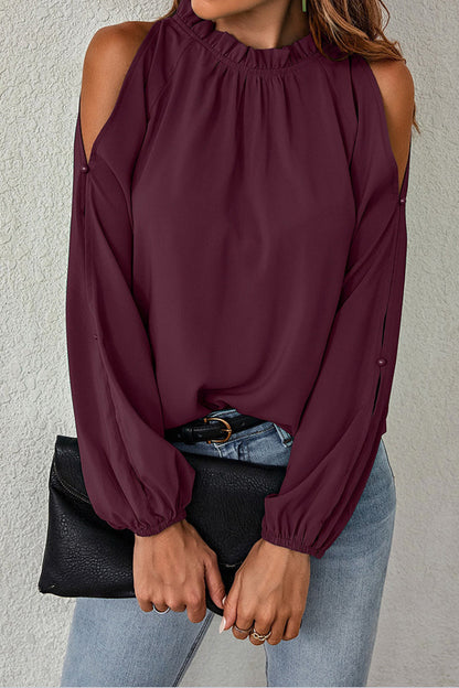 Elegantes blusas lisas de cuello alto de media A