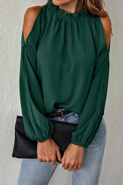 Elegantes blusas lisas de cuello alto de media A