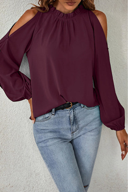 Elegantes blusas lisas de cuello alto de media A