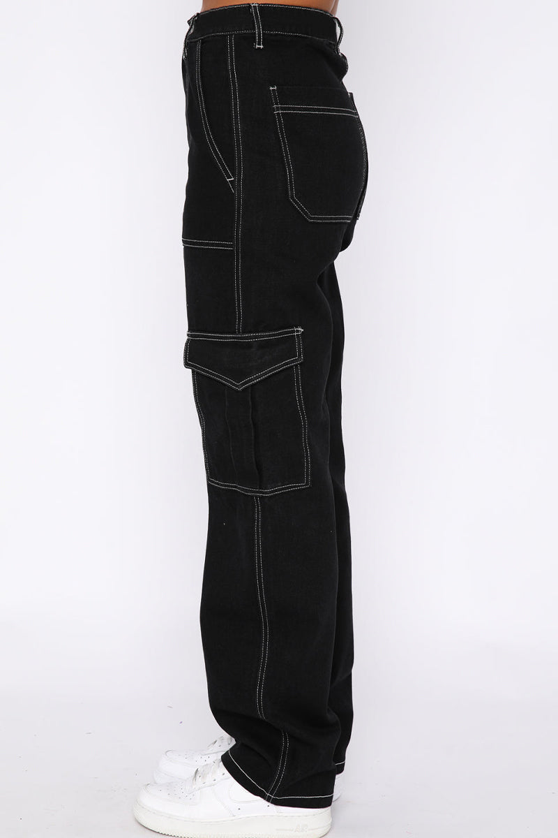 Pantalones de parche rectos de cintura media con bolsillos lisos de calle