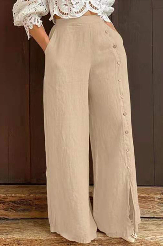 Elegante pantalón recto de cintura alta con abertura y color liso (3 colores)