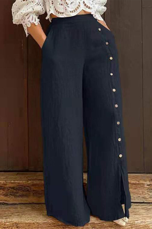 Elegante pantalón recto de cintura alta con abertura y color liso (3 colores)