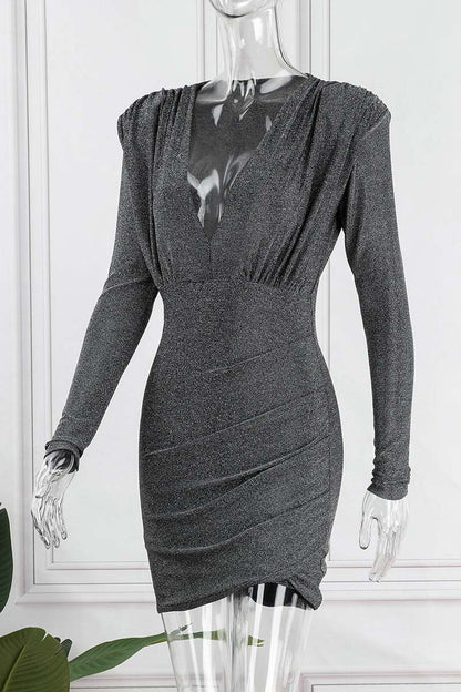 Vestidos sexis de manga larga con cuello en V y patchwork liso