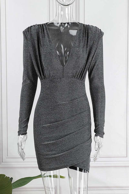 Vestidos sexis de manga larga con cuello en V y patchwork liso