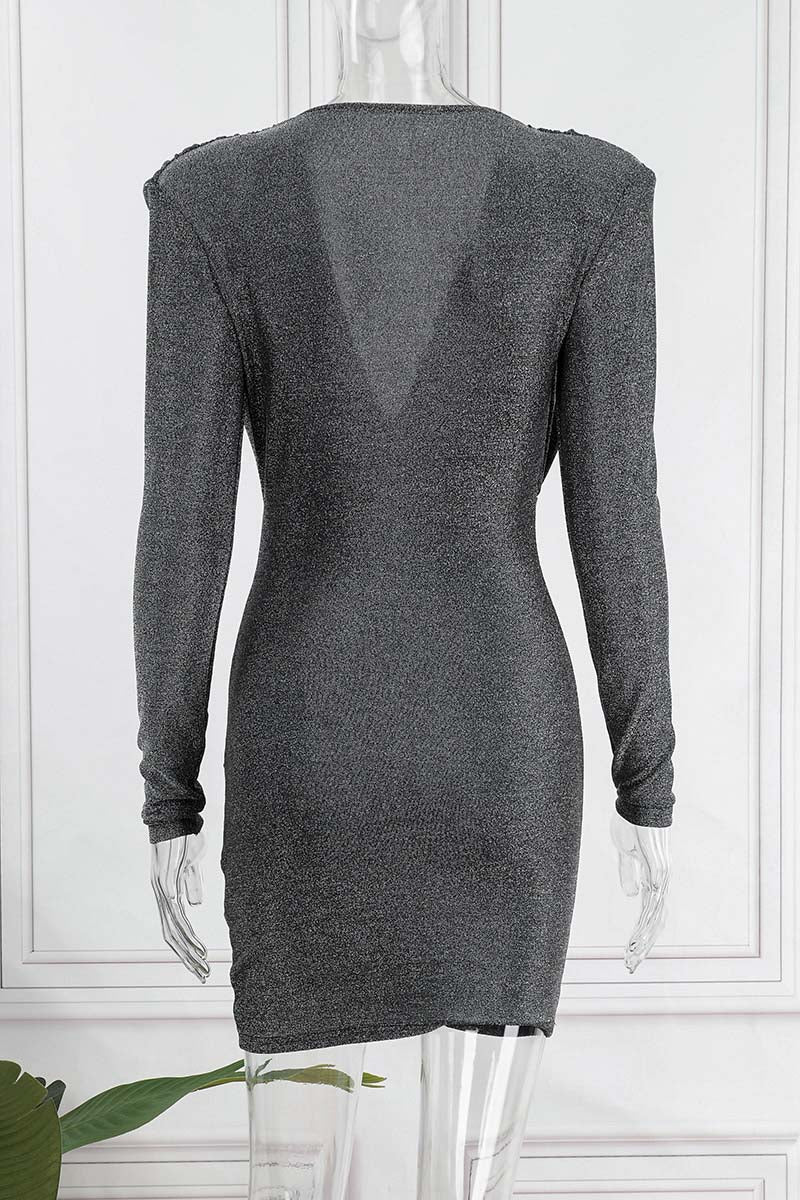 Vestidos sexis de manga larga con cuello en V y patchwork liso