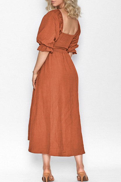 Elegante vestido de línea A con cuello cuadrado y volantes lisos (5 colores)