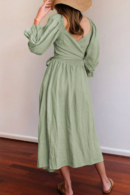 Elegante vestido de línea A con cuello cuadrado y volantes lisos (5 colores)