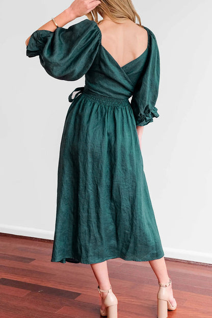 Elegante vestido de línea A con cuello cuadrado y volantes lisos (5 colores)