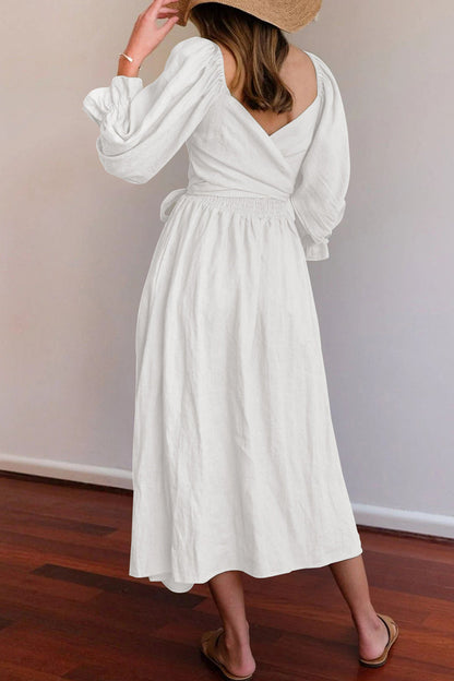 Elegante vestido de línea A con cuello cuadrado y volantes lisos (5 colores)