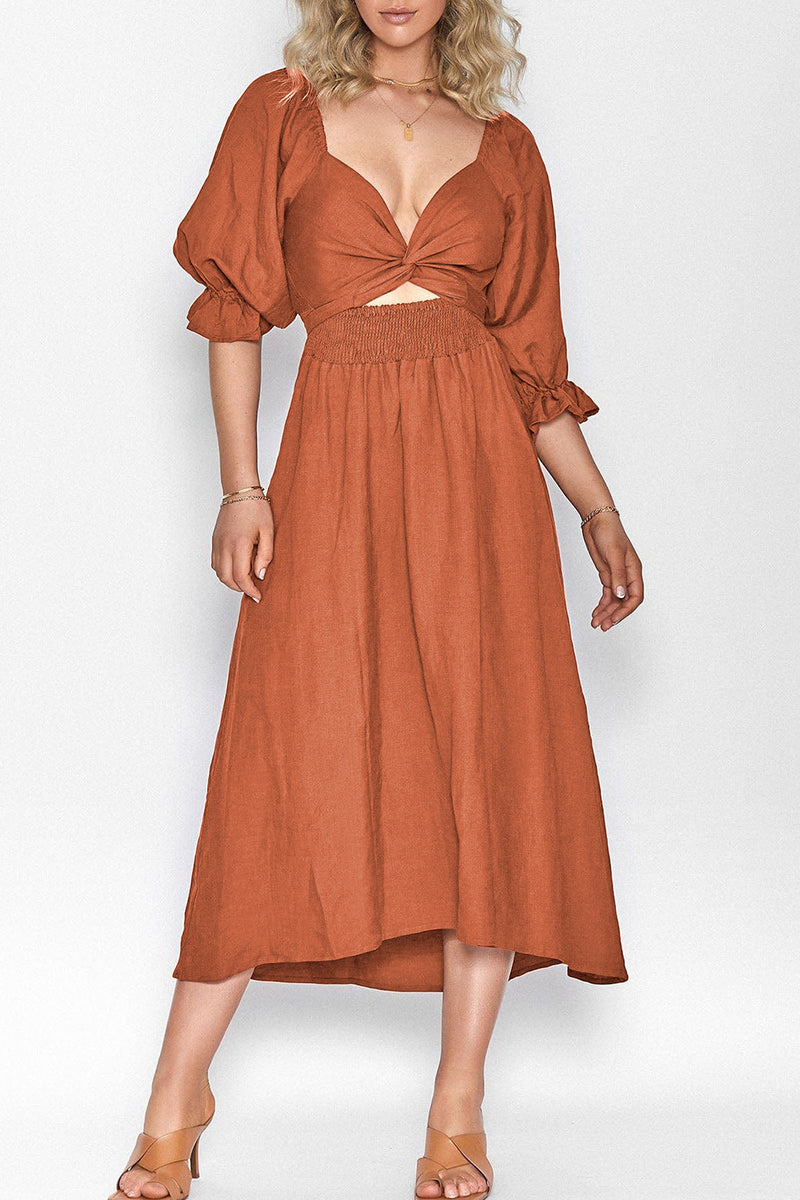 Elegante vestido de línea A con cuello cuadrado y volantes lisos (5 colores)