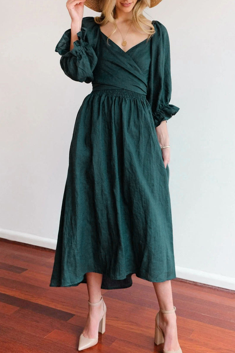 Elegante vestido de línea A con cuello cuadrado y volantes lisos (5 colores)