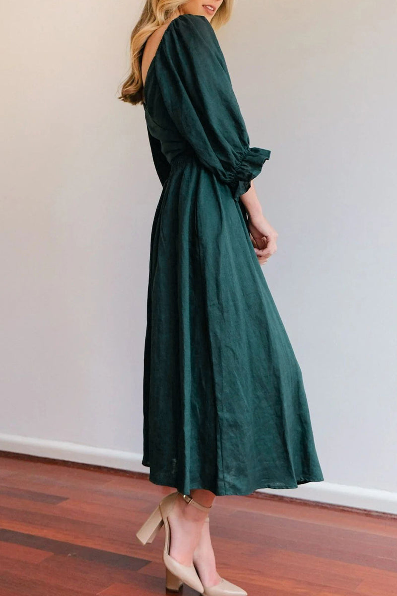 Elegante vestido de línea A con cuello cuadrado y volantes lisos (5 colores)