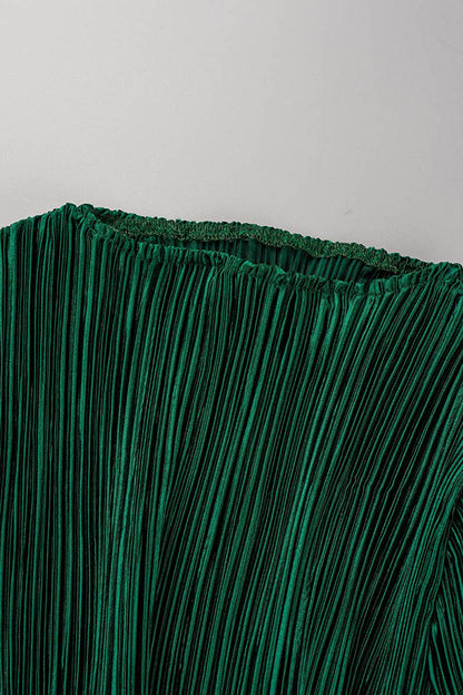Vestidos casuales lisos de patchwork con pliegues y cuello redondo rectos