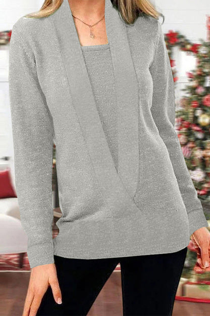 Suéteres de cuello en V con patchwork sólido (9 colores)