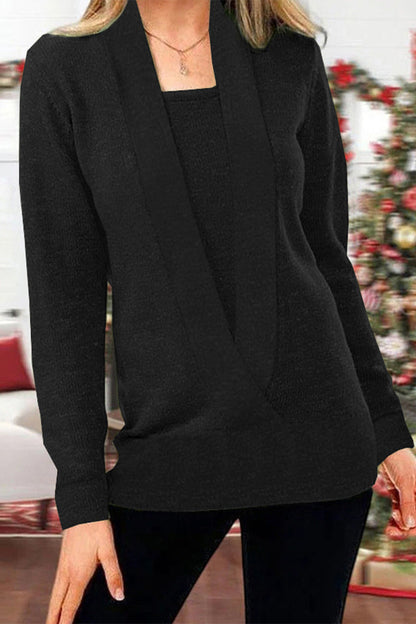 Suéteres de cuello en V con patchwork sólido (9 colores)