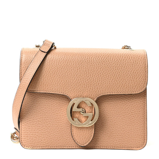Dollar Calfskin Small Interlocking G Shoulder Bag Camelia