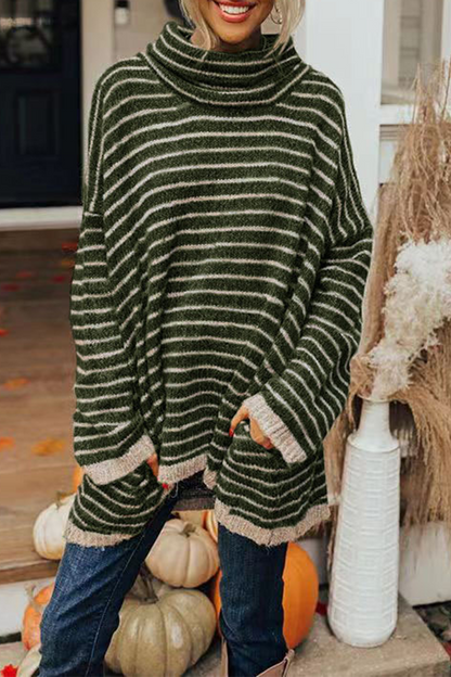 Suéteres casuales de cuello alto con bolsillos y rayas (4 colores)