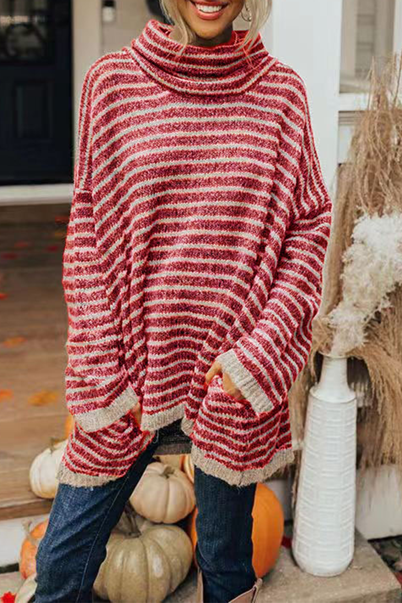 Suéteres casuales de cuello alto con bolsillos y rayas (4 colores)