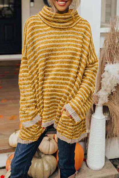 Suéteres casuales de cuello alto con bolsillos y rayas (4 colores)