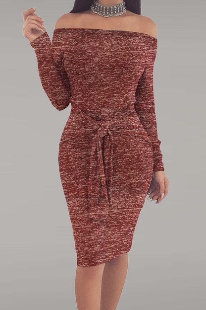 Vestidos de falda lápiz con hombros descubiertos y patchwork liso de calle (5 colores)