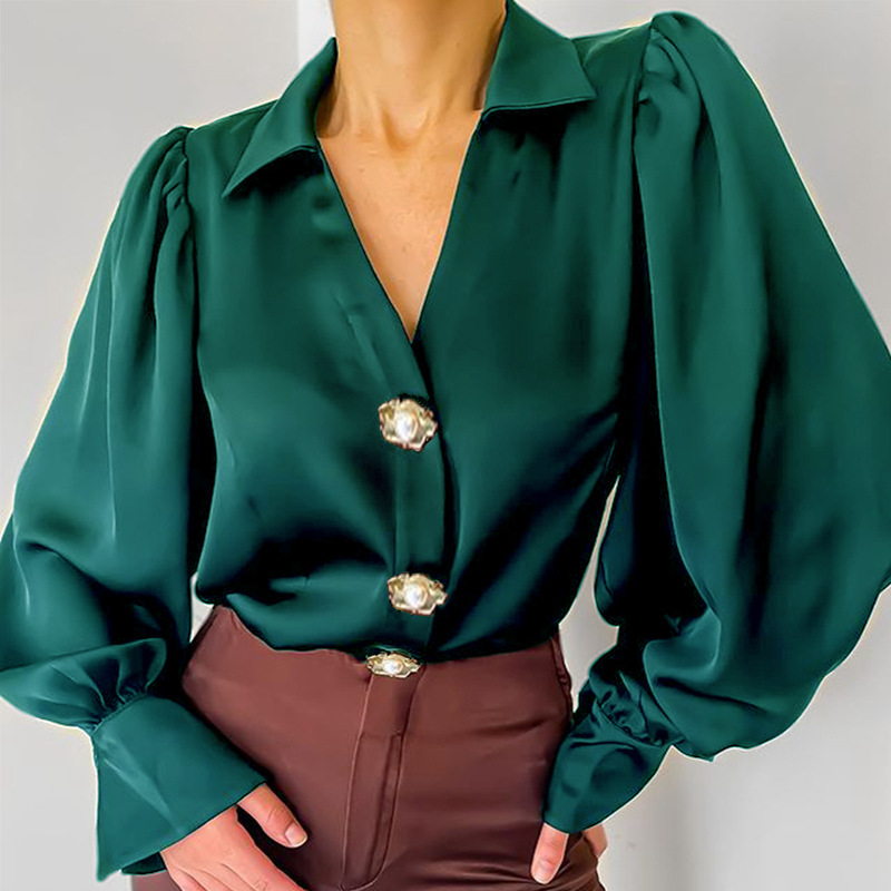 Blusa informal con cuello vuelto y hebilla sólida (3 colores)
