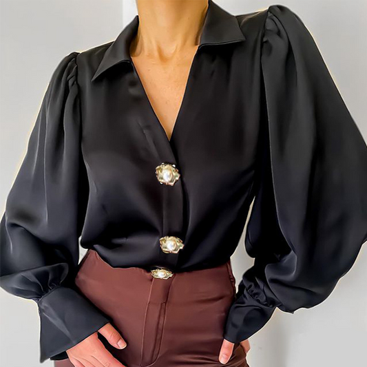 Blusa informal con cuello vuelto y hebilla sólida (3 colores)