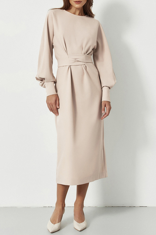 Street Solid Patchwork O Neck Waist Skirt Dresses