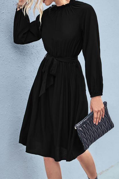 Vestidos de diario con falda de cuello alto y media cintura con patchwork liso