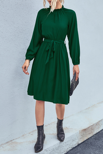 Vestidos de diario con falda de cuello alto y media cintura con patchwork liso