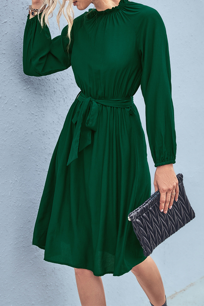 Vestidos de diario con falda de cuello alto y media cintura con patchwork liso