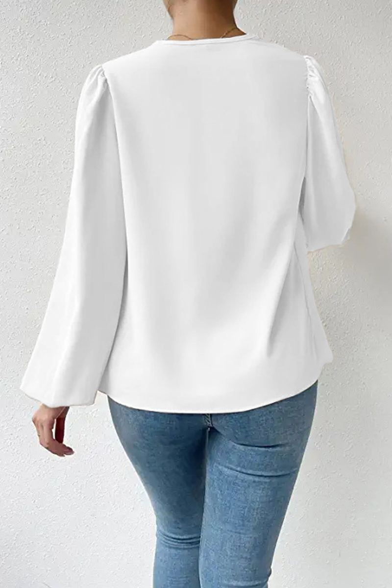 Tops casuales de cuello en U con parches sólidos (6 colores)