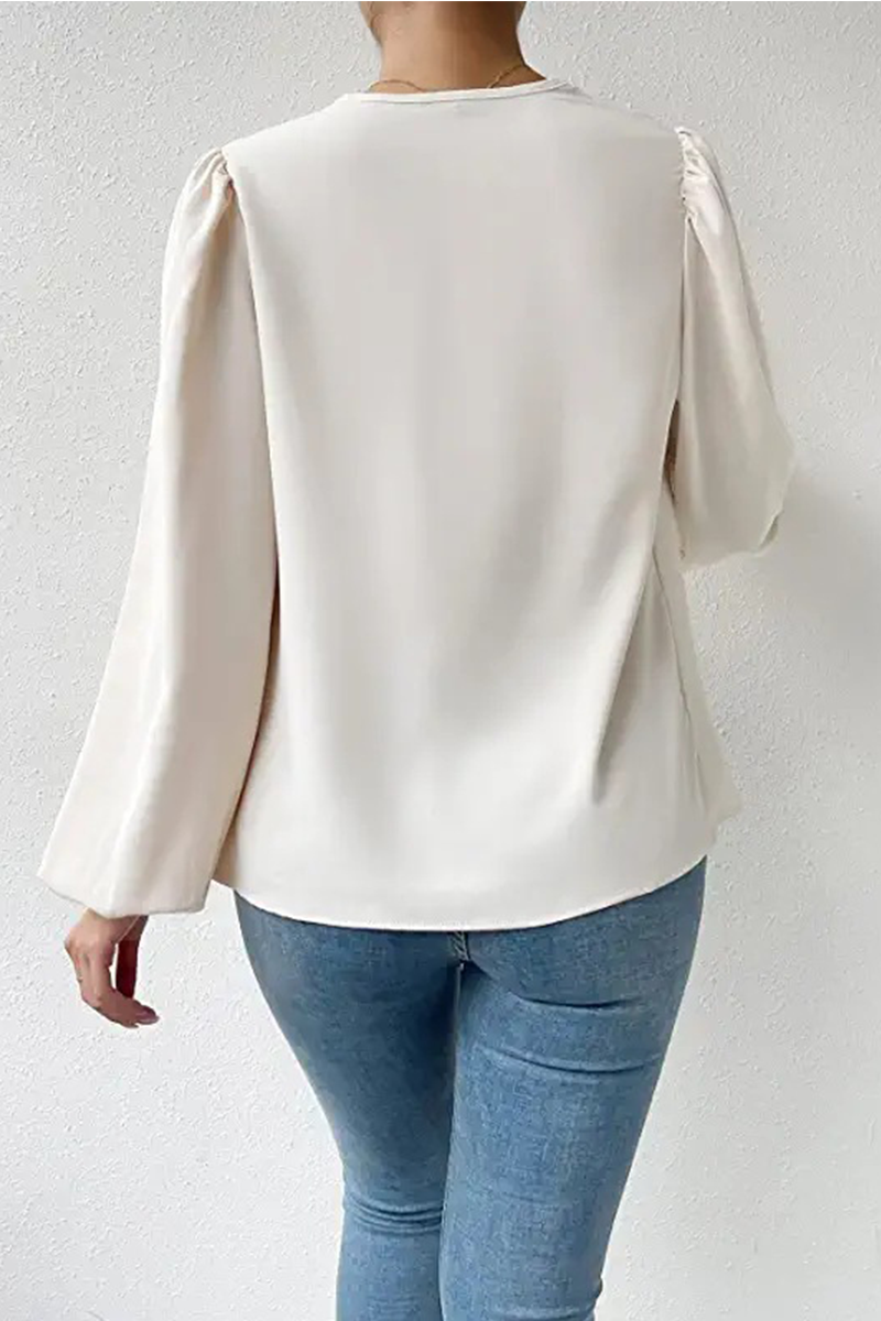 Tops casuales de cuello en U con parches sólidos (6 colores)