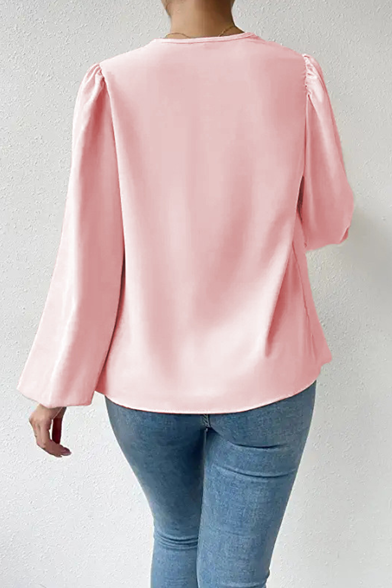 Tops casuales de cuello en U con parches sólidos (6 colores)