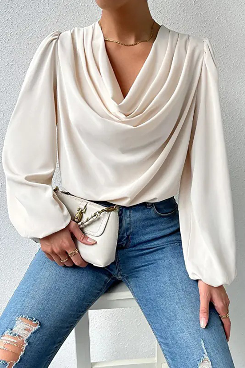 Tops casuales de cuello en U con parches sólidos (6 colores)