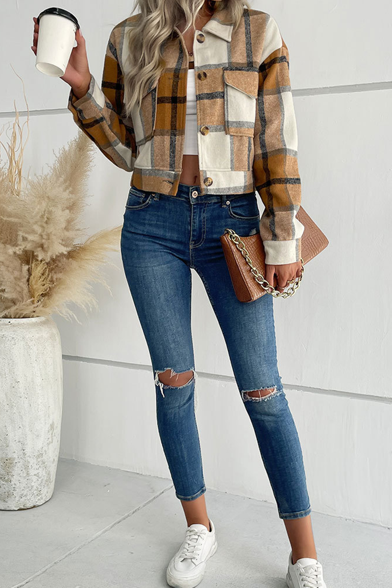 Tops de cuello vuelto con patchwork de cuadros escoceses (4 colores)
