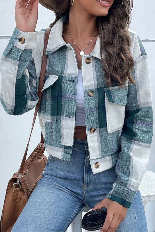 Tops de cuello vuelto con patchwork de cuadros escoceses (4 colores)