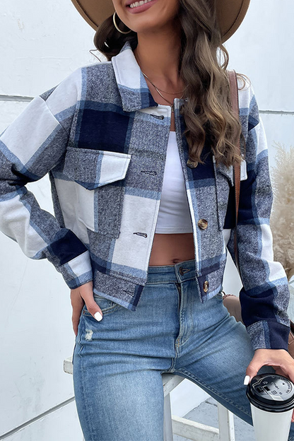 Tops de cuello vuelto con patchwork de cuadros escoceses (4 colores)