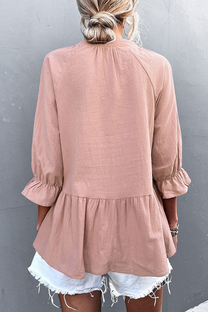 Blusa informal de manga larga con cuello en V, volantes y pliegues (5 colores)