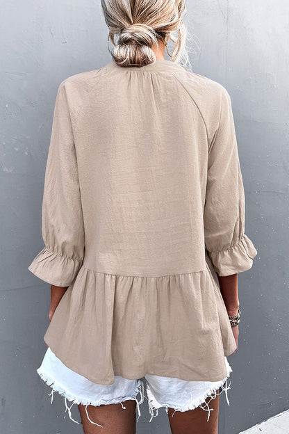 Blusa informal de cuello en V con volantes lisos (5 colores)