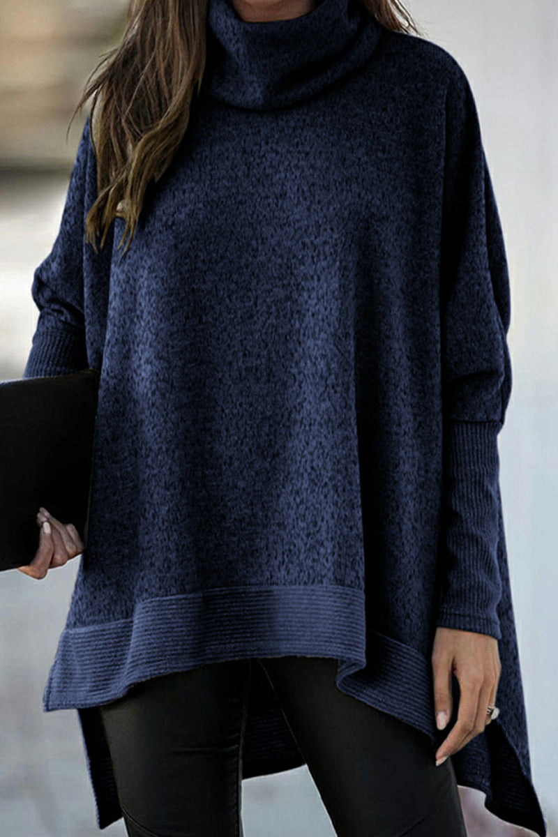 Tops casuales de cuello alto con parches sólidos (6 colores)