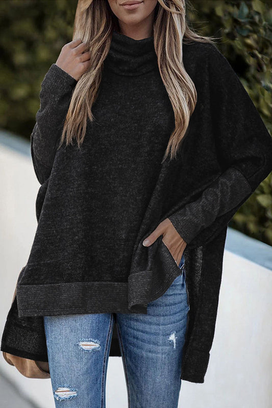 Tops casuales de cuello alto con parches sólidos