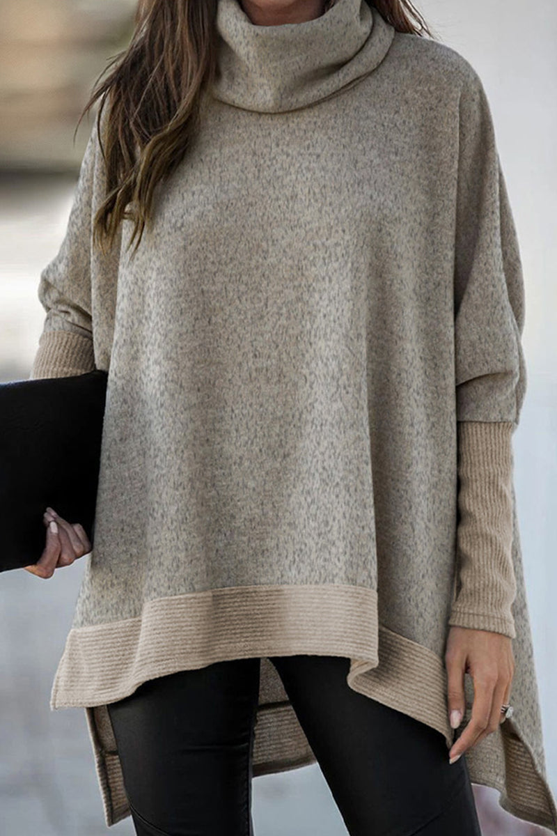 Tops casuales de cuello alto con parches sólidos (6 colores)