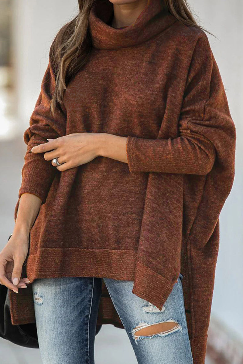 Tops casuales de cuello alto con parches sólidos (6 colores)