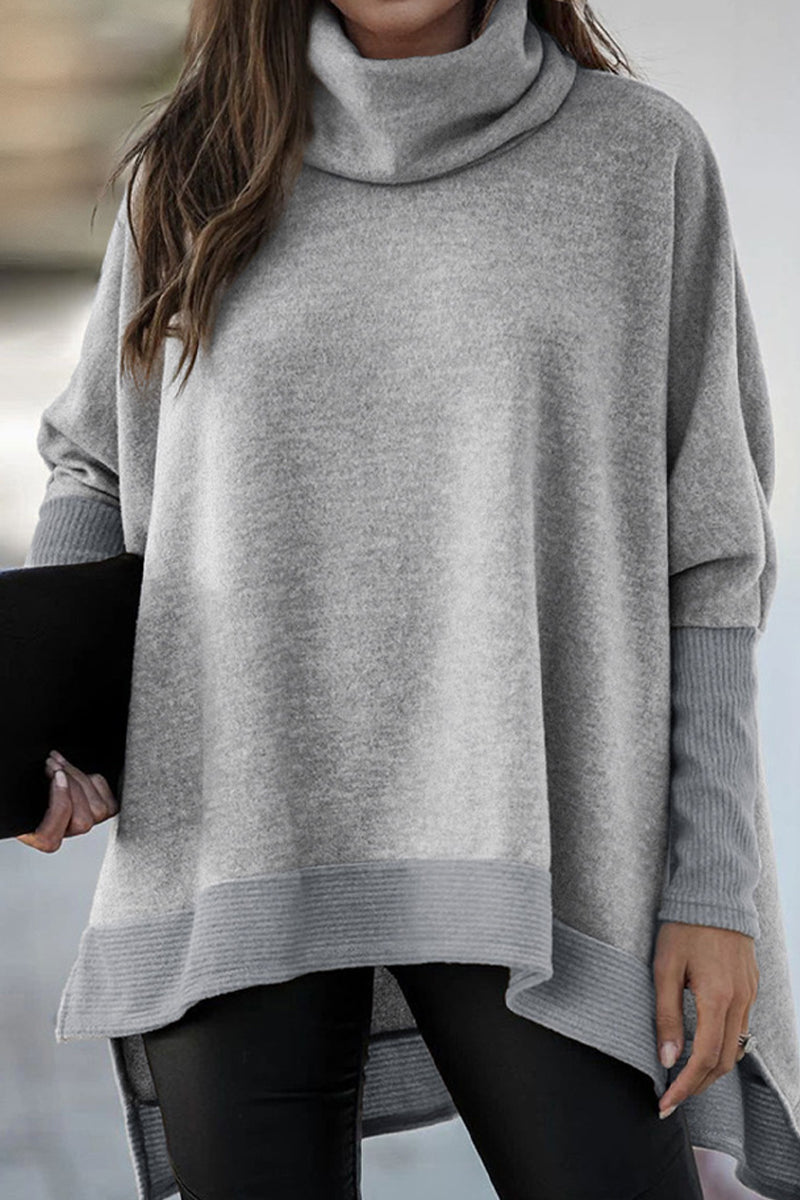 Tops casuales de cuello alto con parches sólidos (6 colores)