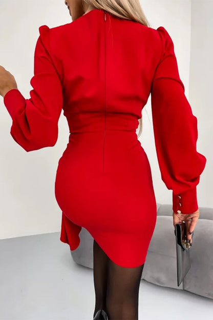 Vestidos sexis elegantes de un solo paso con cuello en V y cremallera sólida