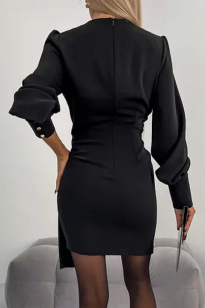 Vestidos sexis elegantes de un solo paso con cuello en V y cremallera sólida
