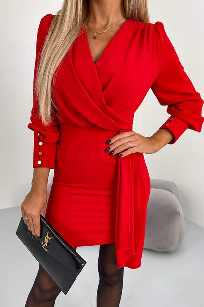 Vestidos sexis elegantes de un solo paso con cuello en V y cremallera sólida